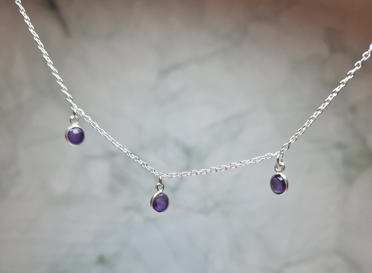 Triple amethyst necklace and earrings set