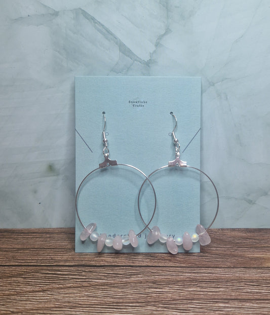 Rose quartz hoop earrings