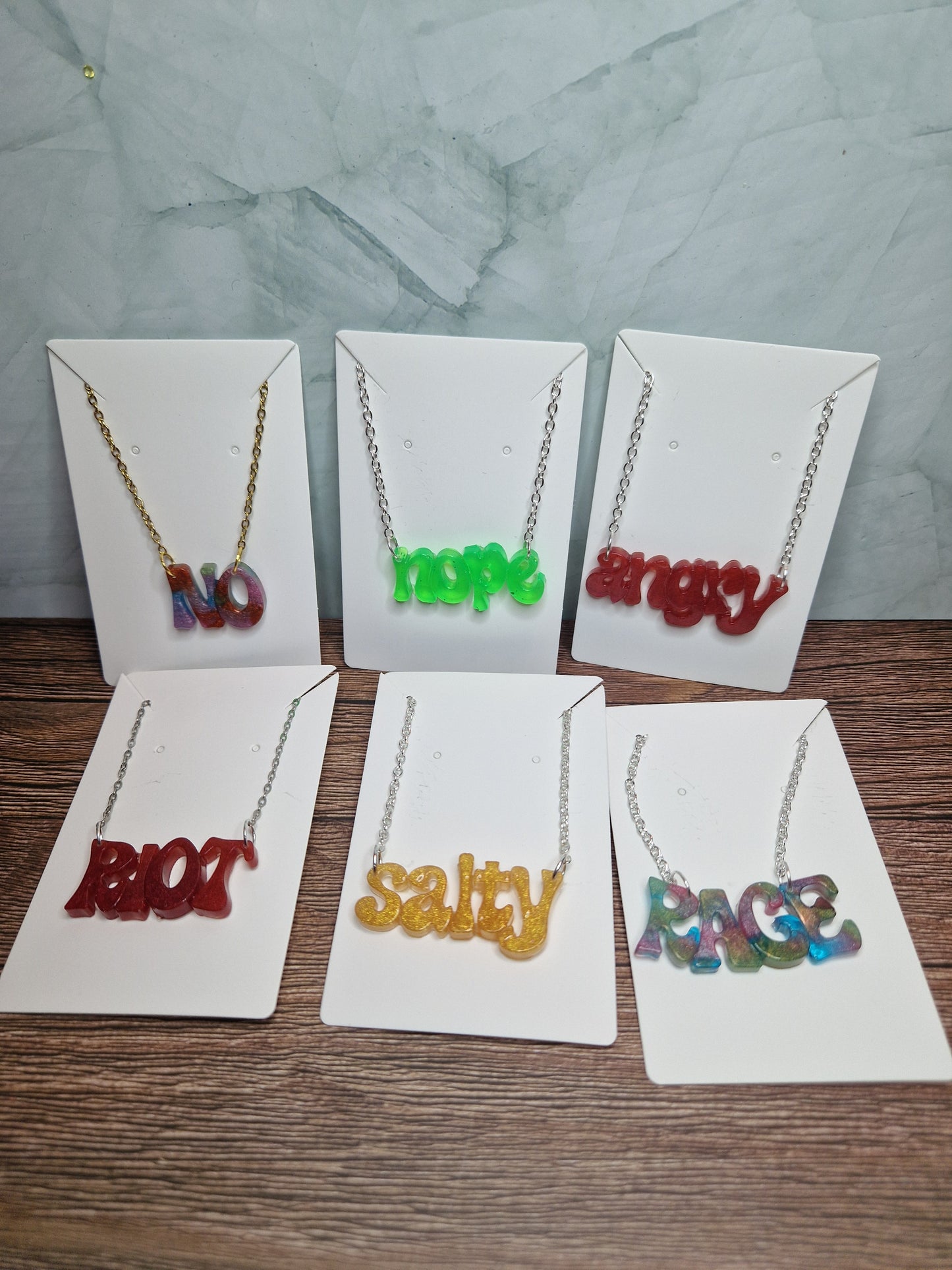 Resin statement word necklace