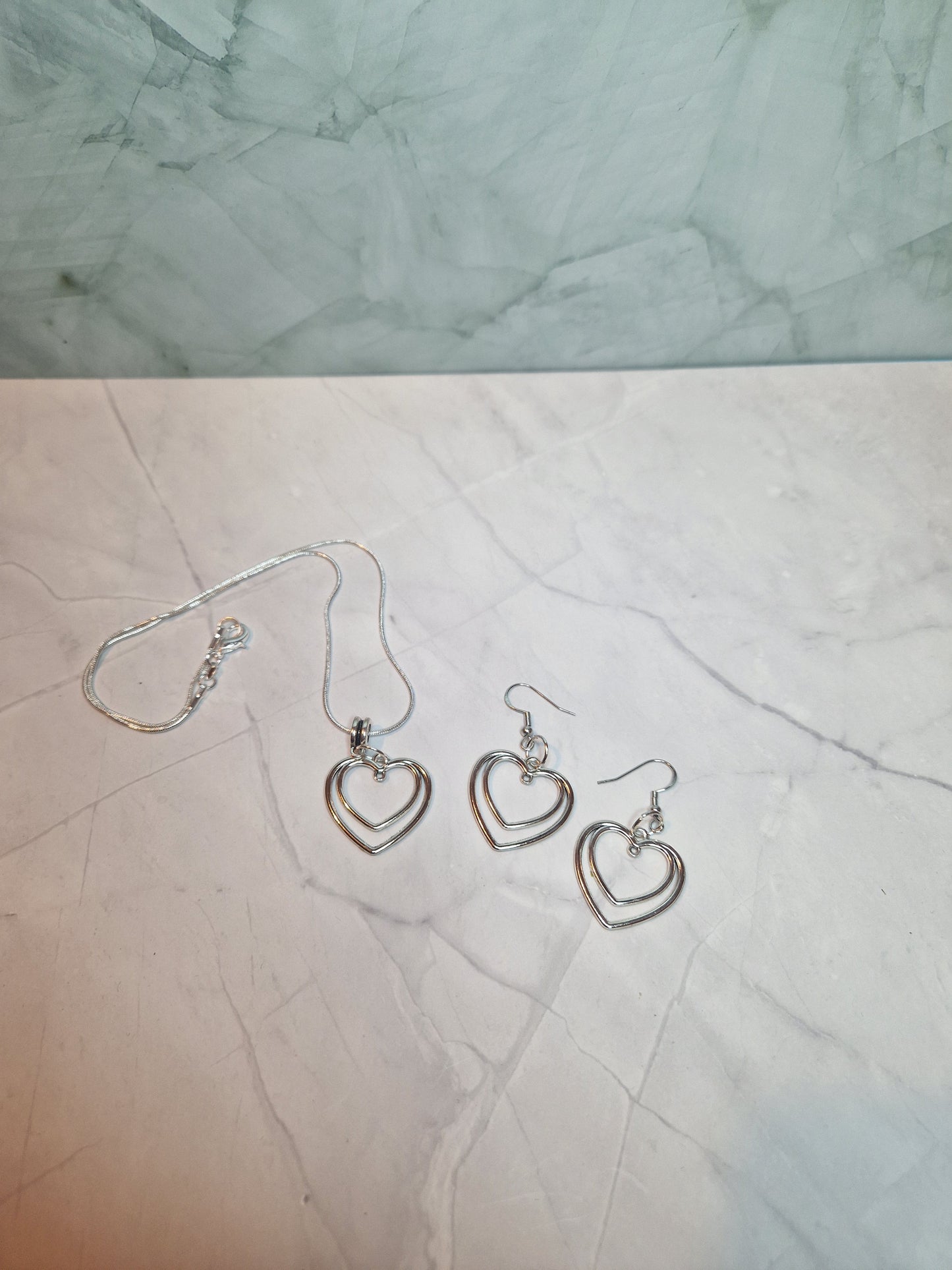 Double Heart necklace and earrings set