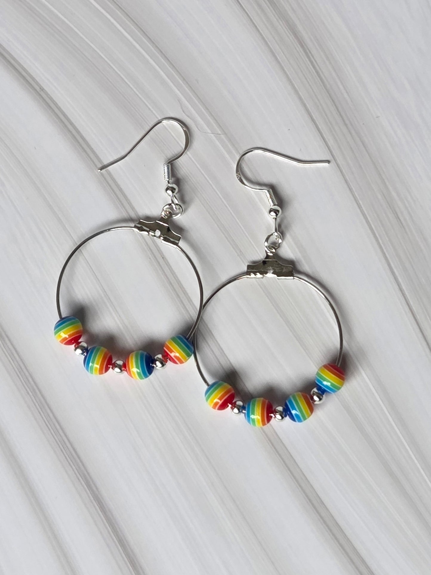 Stripy rainbow hoop earrings