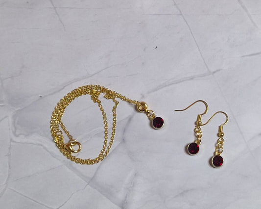 Birthstone necklace and earrings set