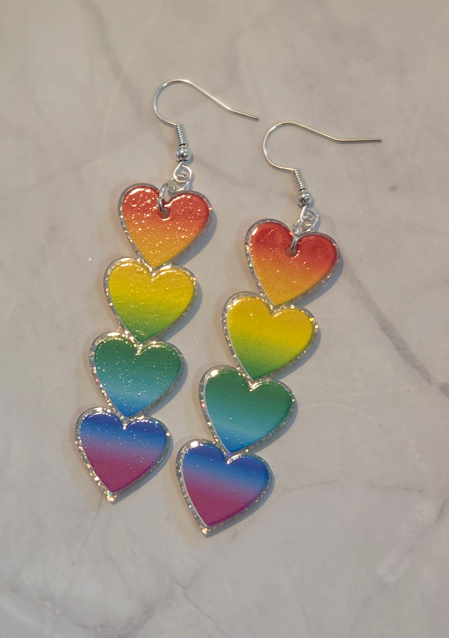 Stacking rainbow heart earrings