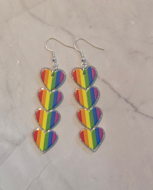 Stacking rainbow heart earrings