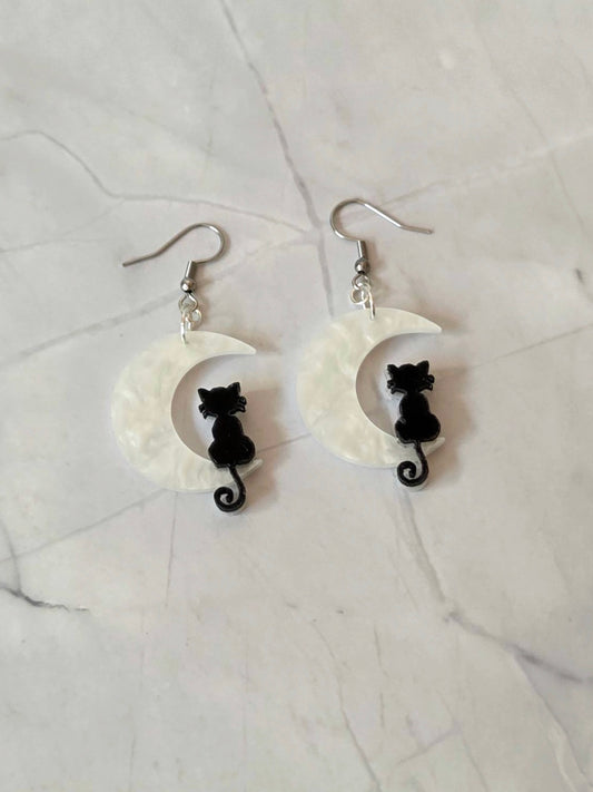 Cat and moon earrings