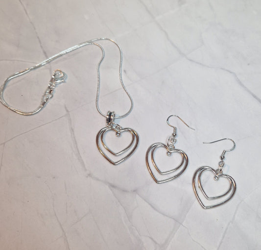 Double Heart necklace and earrings set