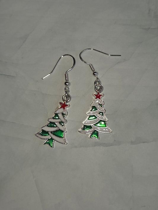 Enamel Christmas tree earrings