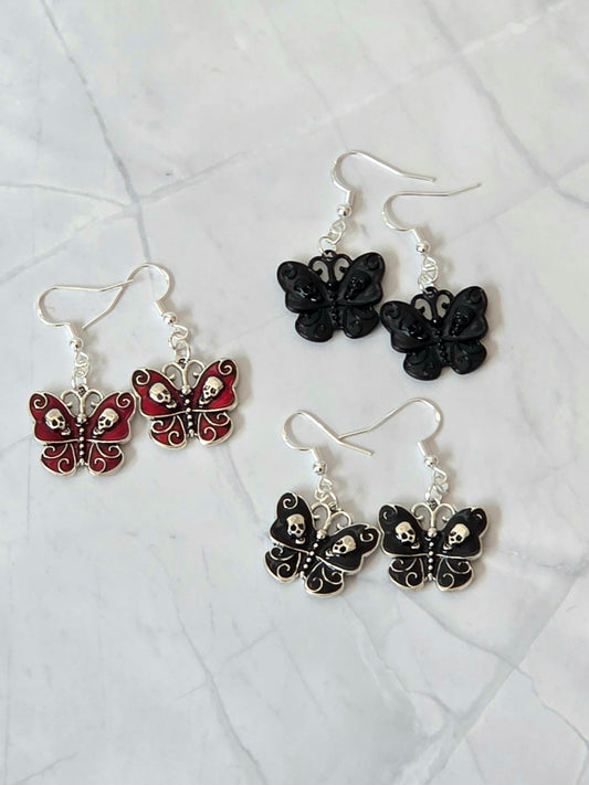 Skull butterfly earrings