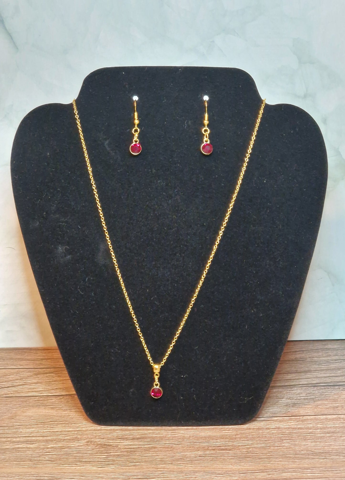 Birthstone necklace and earrings set