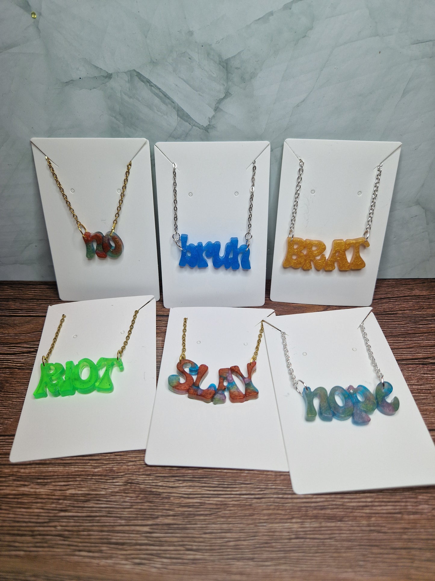 Resin statement word necklace